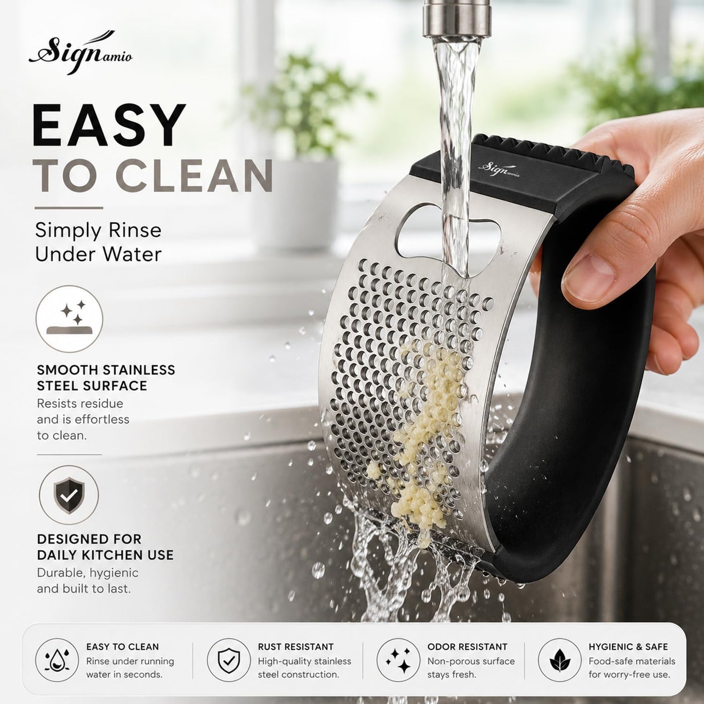 Signamio Garlic Peeler Tool - Versatile Garlic Crusher Mini Hand Press Chopper for Effortless Garlic Preparation, Durable and Easy to Clean Kitchen Essential - Black
