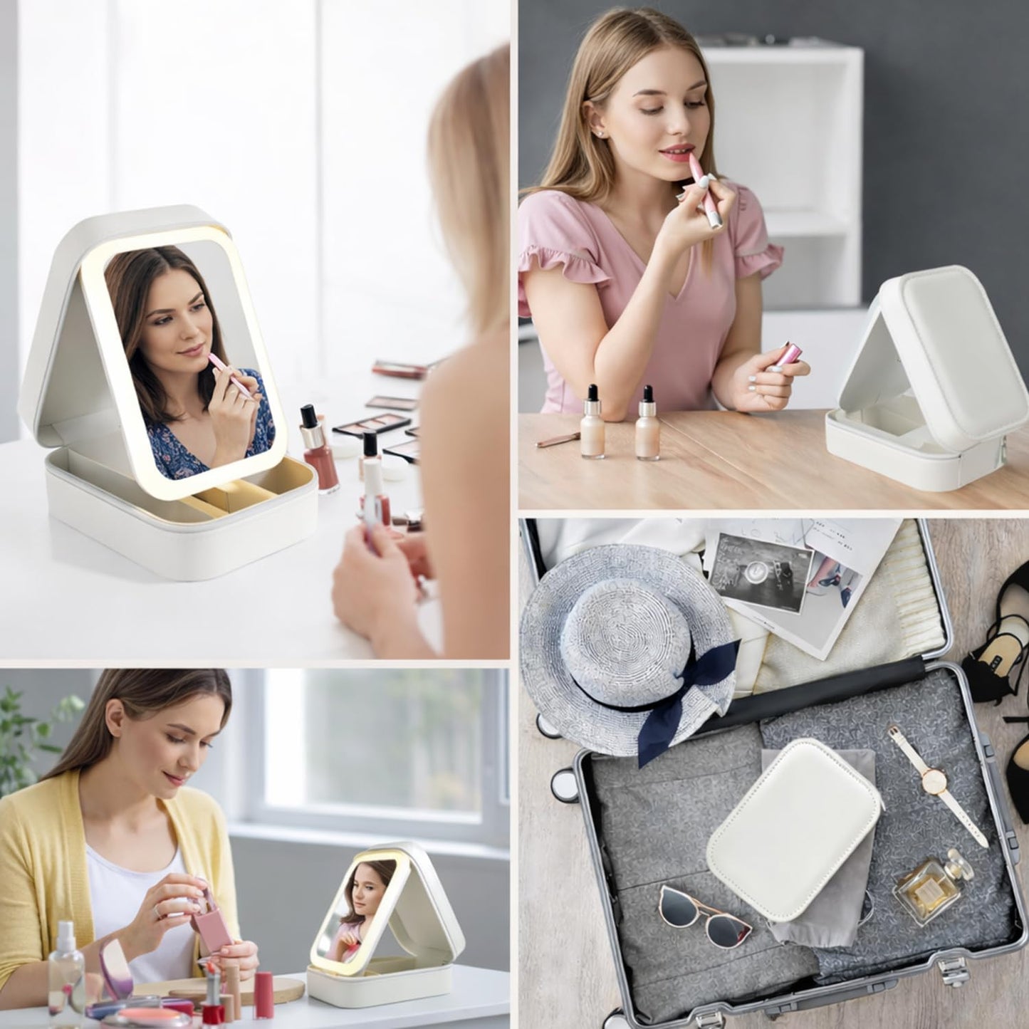 SIGNAMIO Compact Makeup Vanity with LED Mirror, Elegant Makeup Mirror with Light, Portable LED Mirror for Makeup, Stylish Vanity Table with Adjustable Lighting for Professional Results