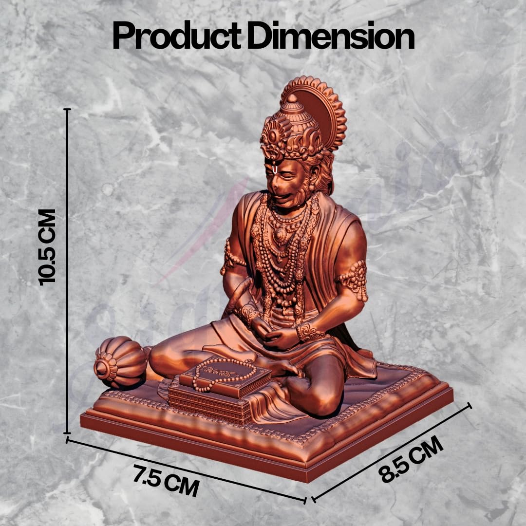 SIGNAMIO Copper Hanuman Ji Idol Statue for Car Dashboard - Divine Bajrangbali Murti, Perfect Hindu God Gift Item and Home Puja Decoration Ideal Hanuman Murti as Car Dashboard Accessory, 8.3 x 7.5 Cm