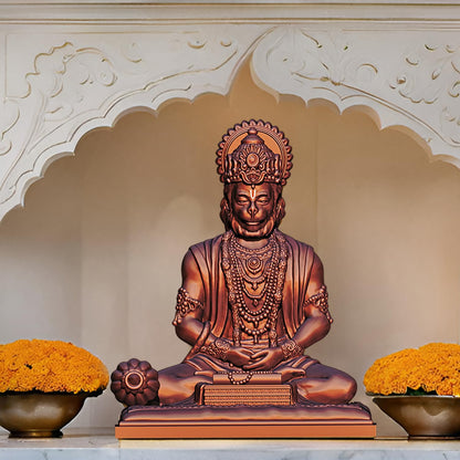 SIGNAMIO Copper Hanuman Ji Idol Statue for Car Dashboard - Divine Bajrangbali Murti, Perfect Hindu God Gift Item and Home Puja Decoration Ideal Hanuman Murti as Car Dashboard Accessory, 8.3 x 7.5 Cm