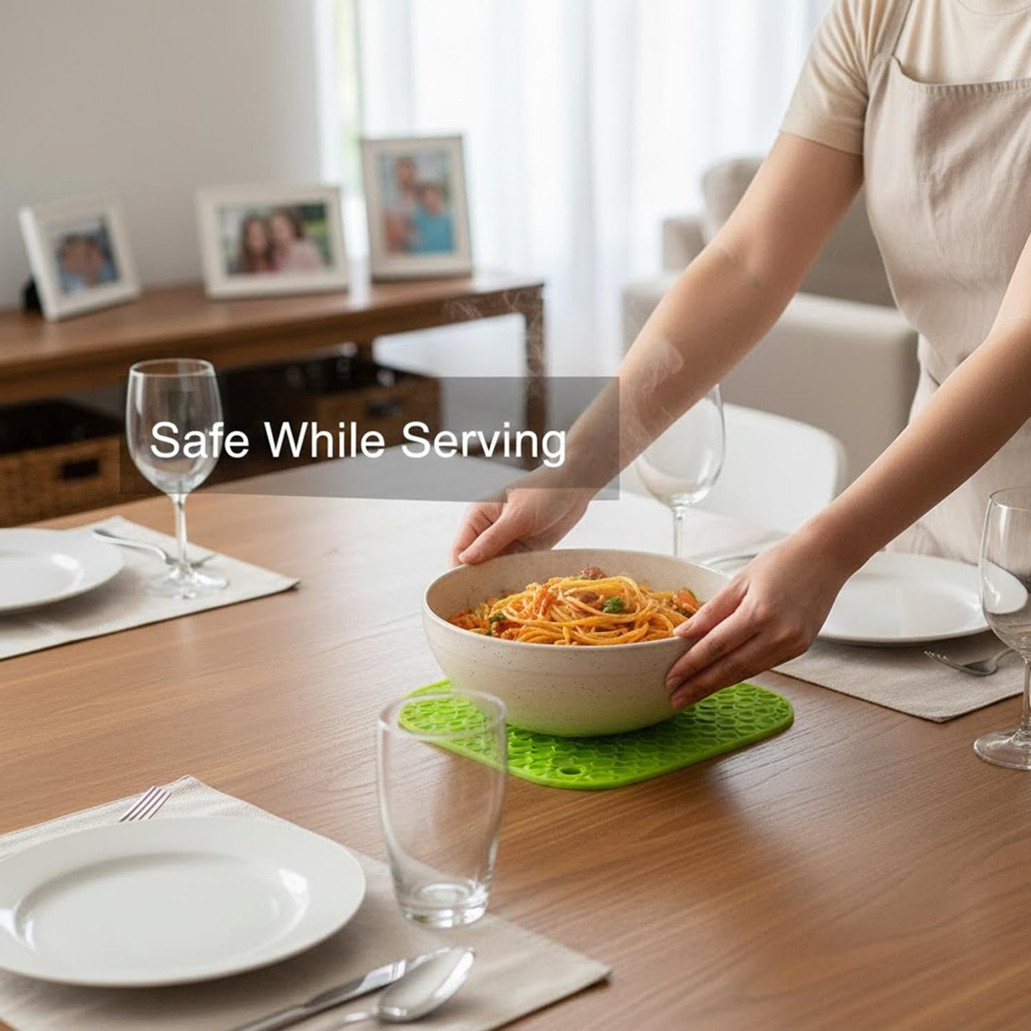 Signamio Silicone Mat for Kitchen - Pack of 4, Heat Resistant Coasters for Dining Table for Hot Pots, Heat Mats - Includes Round, Triangle, Square, Hexagon Shapes for Versatile Use