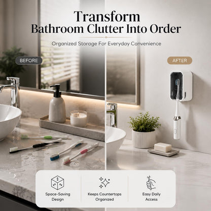 Signamio 4 Pcs Set of Tooth Brush Holder Bathroom, Self Adhesive Toothbrush Holder Wall Mount, Bathroom Organizer & Brush Holder for Bathroom, Toothbrush Holders for Bathroom Wall, Toothbrush Stand