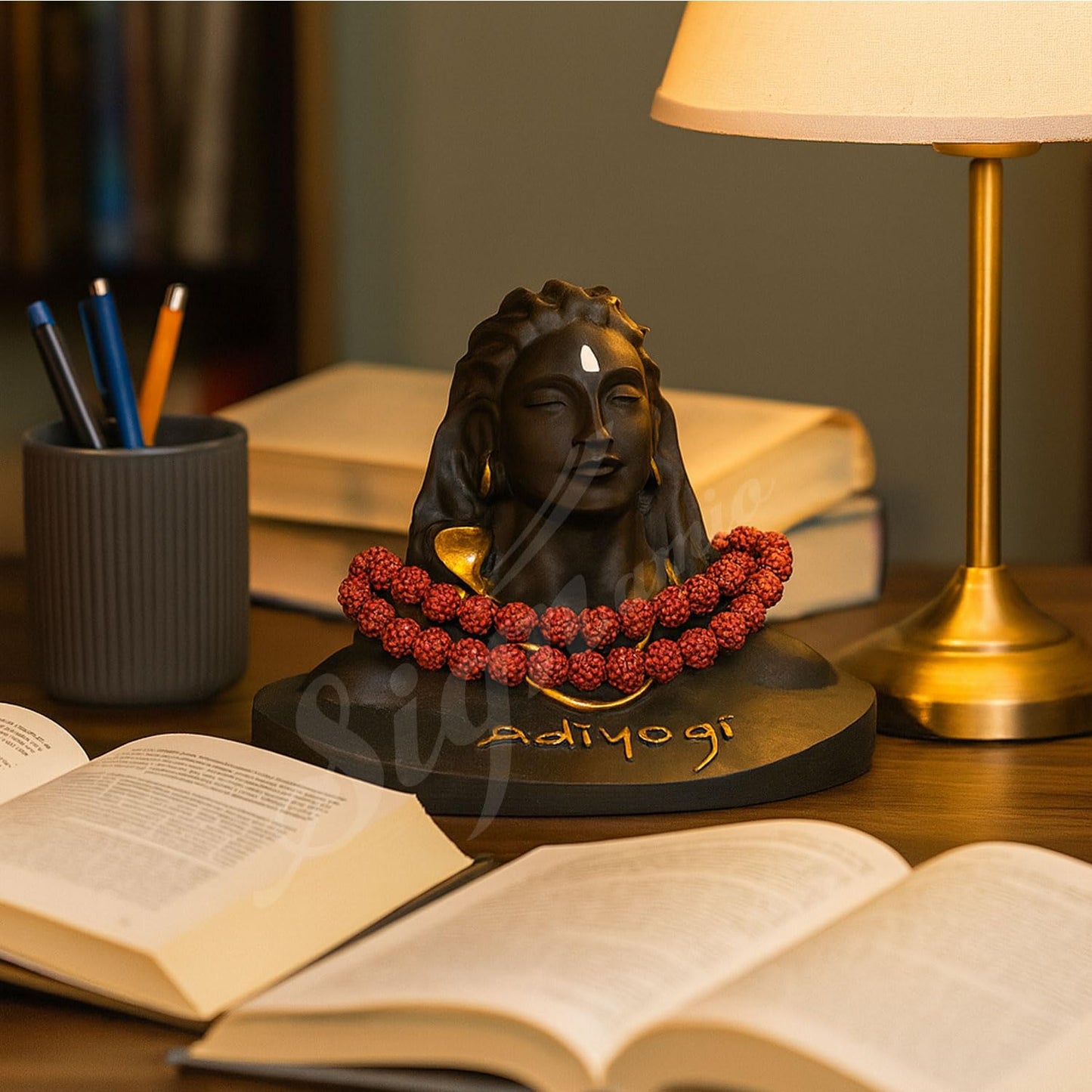 SIGNAMIO® Lord god Mahadev Bholenath Shivji Adiyogi Shiva Statue Idol Murti for Car Dashboard with Rudraksh Mala Idle,Home Decor - Handcrafted Resin Figurine | Spiritual Gift for Meditation 3 inch