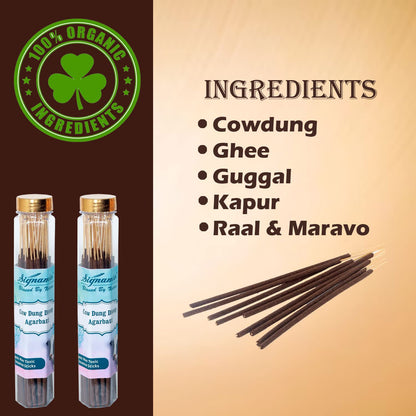 SIGNAMIO® Pure Organic Cow Dung Dhoop Agarbatti with Natural Herbs & No Charcoal,Incense Sticks,Agarbatti for Pooja,Desi Cow Dung Dhoop Batti,for Home,Office-(100g x 2 Bottle)