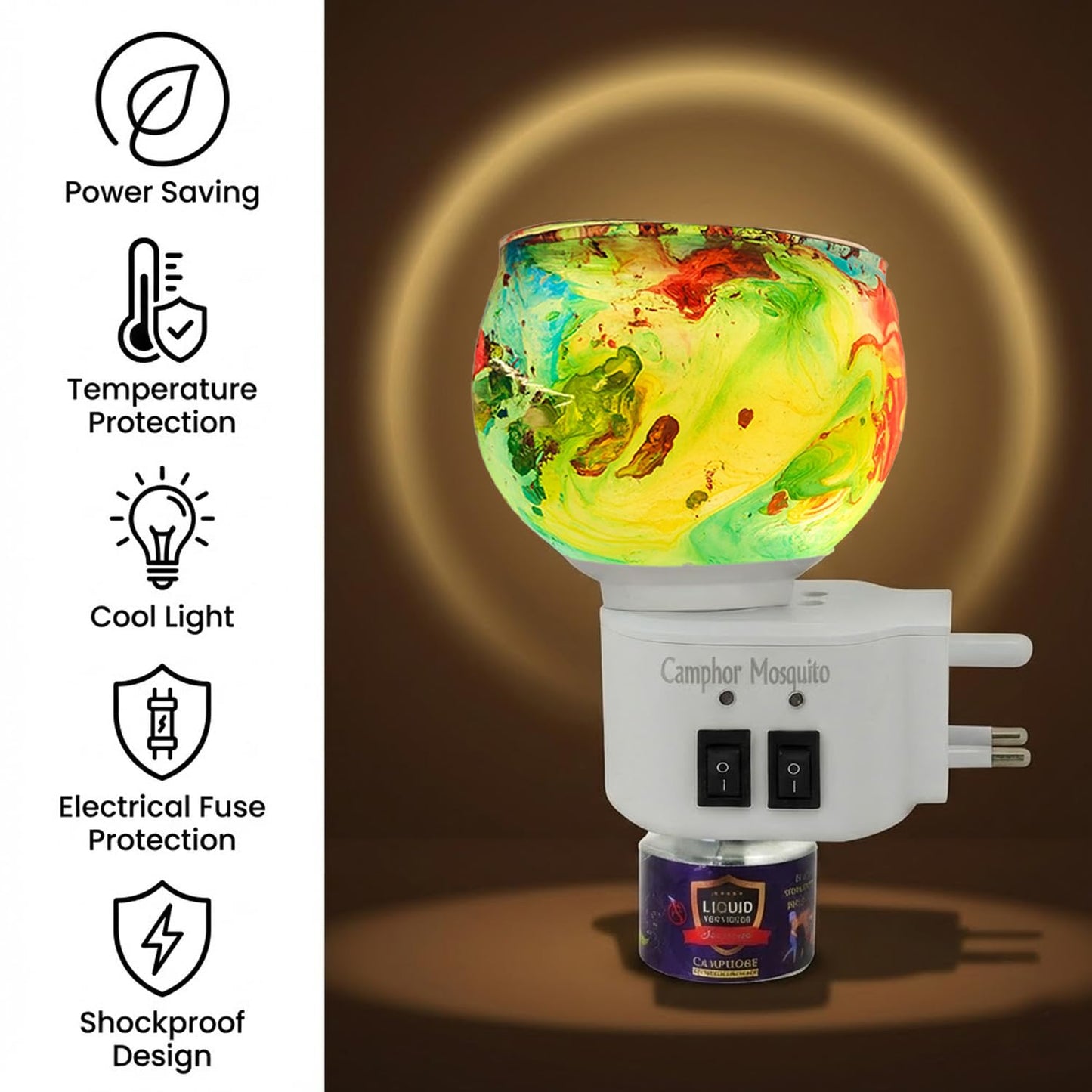 Signamio 3 in 1 Multi-Functional Camphor Diffuser Burner - Kapoor Dani Electrical Camphor with Night Lamp & Mosquito Repellent | Kapoor Dani for Home Fragrance and Ambient Lighting DN-29