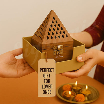 SIGNAMIO® Wooden Sambrani Dhoop Stand Incense Holder: Perfect Pooja Room Stand Decoration Item, Dhup Dani & Doopam Holder, Essential Puja Item for Home Mandir and Pooja Thali Set Rituals-DN-1