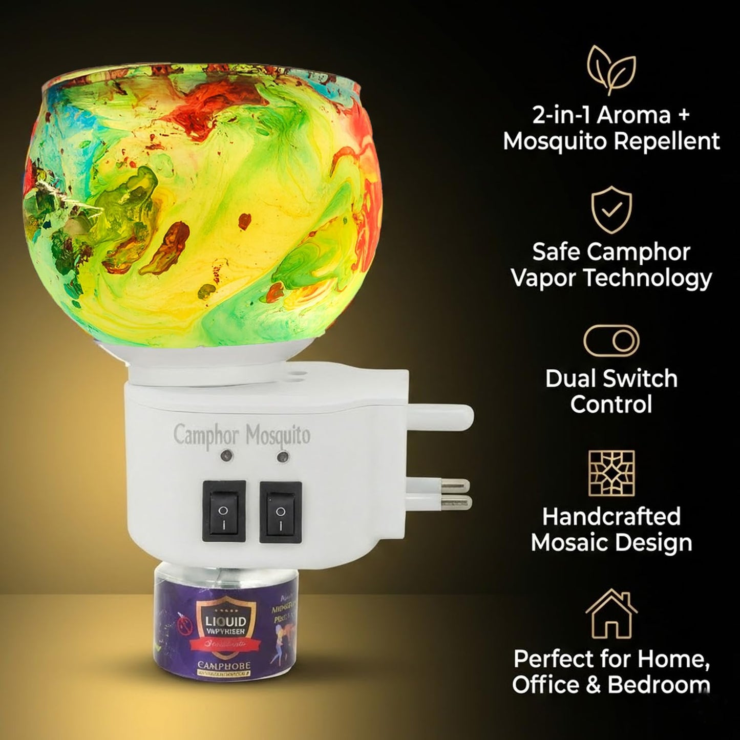 Signamio 3 in 1 Multi-Functional Camphor Diffuser Burner - Kapoor Dani Electrical Camphor with Night Lamp & Mosquito Repellent | Kapoor Dani for Home Fragrance and Ambient Lighting DN-29