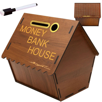 Signamio Money Saving Box for Adult 100000 - Wooden Piggy Bank 100000 with Marker Pen, Elegant Wooden Piggy Bank for Adults, Perfect Money Saving Solution and Financial Goal Achievement-DN1