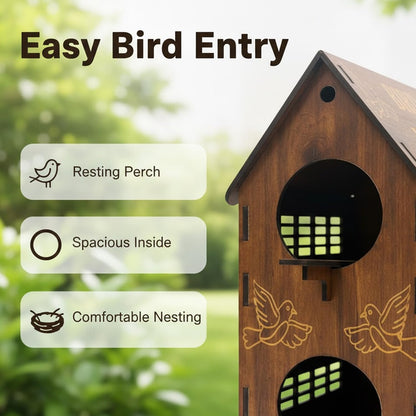Signamio Upgraded Dual Bird Nest Space, Wooden Bird House - Ideal Birds Nest for Outdoor Gardens, Durable Wood Construction, Perfect for Attracting and Sheltering Diverse Bird Species
