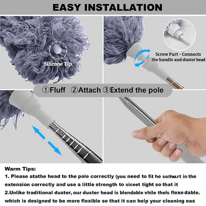 Signamio Cleaning Essentials: Microfiber Fan Cleaner & Wall Cleaning Mop with Long Handle, Expandable Dusting Stick, Extends Up to 100 Inches, Washable for Efficient Dust Removal