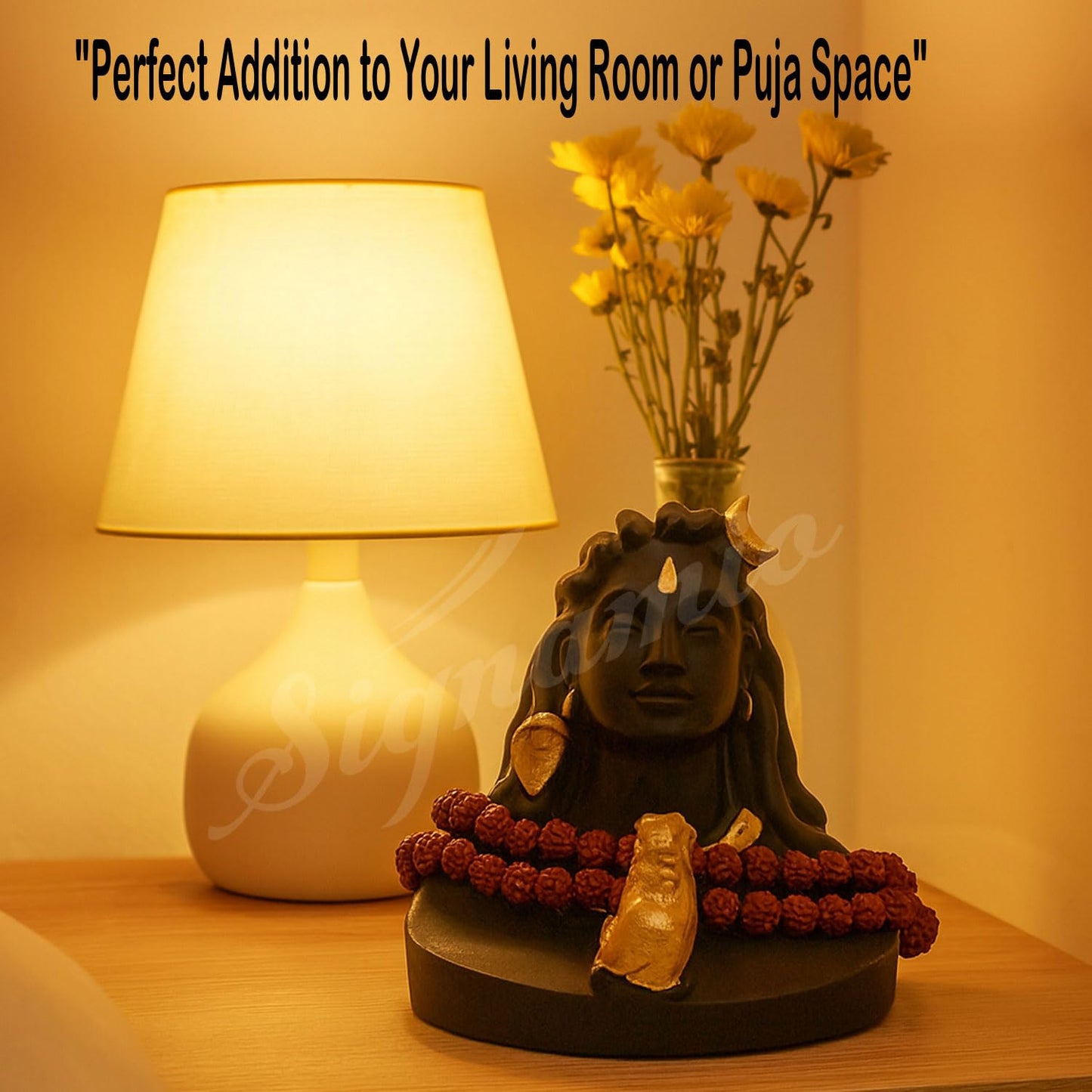 SIGNAMIO® Lord Shiva Idol: Handcrafted Mahadev Murti with Nandi - Perfect Spiritual Car Dashboard Accessory and Gift Item, Featuring ShivJi Adiyogi Statue & Rudraksh Mala-Ideal God Idols for Car Decor