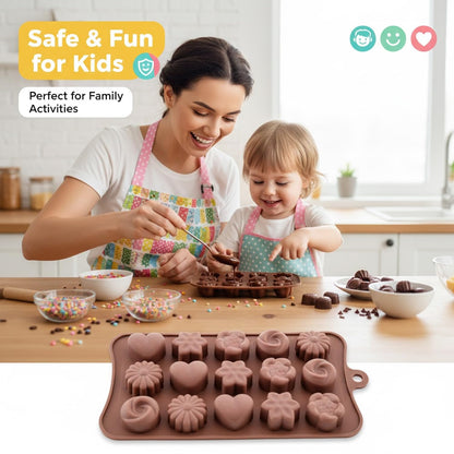 Signamio Chocolate Mould Silicone Set, 2 Pcs Heart Shape & Multi Design Chocolate Silicone Moulds for Baking and Crafting, Durable and Flexible Chocolate Mould for Creative Designs
