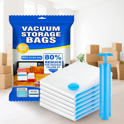 Signamio 5 Pack Smart Saver Vacuum Bags for Clothes with Pump (1 Large/2 Medium/2 Small) Reusable Travel Storage Bags with Hand Pump for Clothes,Vaccine Sealed Space Saver Compression Bags for Travel