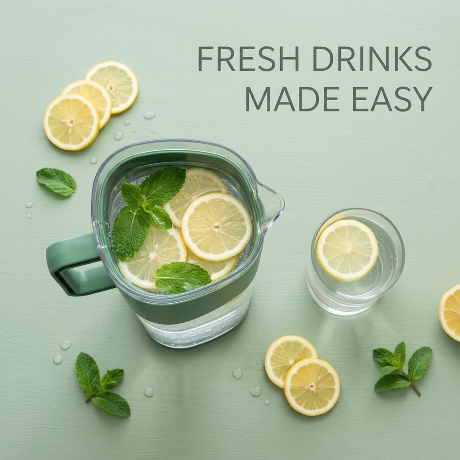 Signamio 1800 ML Water Jug with Lid & Handle | Plastic Juice Jug for Water, Juice & Beverages | Water Jug for Dining Table | Easy Pour Serving Pitcher for Home, Kitchen & Refrigerator - Pista