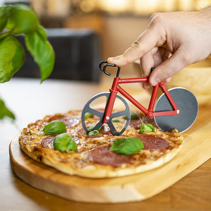 SIGNAMIO® Bicycle Pizza Cutter and Sandwich Slicer - Red, Ergonomic Non-Slip Handle, Stainless Steel Pizza Wheel for Kitchen, Ideal Roti, Paratha, Chapati, Brownie & Slice Cutter