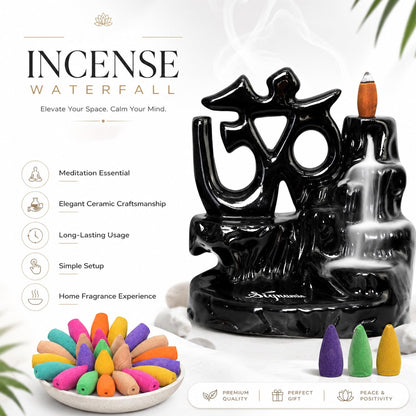 Signamio Aromatic Essence of Ceramic Shiva OM Backflow dhoop Smoke Fountain Incense Burner Holder with 30 Cones - Incense Holder for Meditation and Home Decor