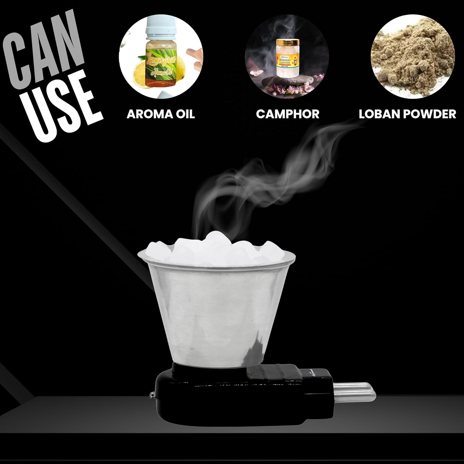 Signamio Camphor Diffuser Burner - 1pcs Kapoor Dani Electrical Camphor Oil Diffuser, Efficient and Safe for Aromatherapy, Ideal for Home and Office Use-Black