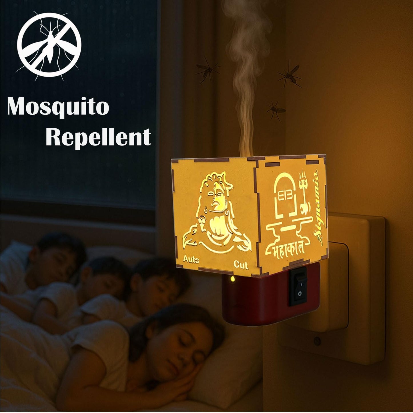 SIGNAMIO® Auto Cut Wooden Adiyogi Shiva Camphor Kapoor Bakhoor Oud Aroma Oil Diffuser Incense Dhoop Burner Electrical Stand Machine for Home Fragrance with Night Lamp