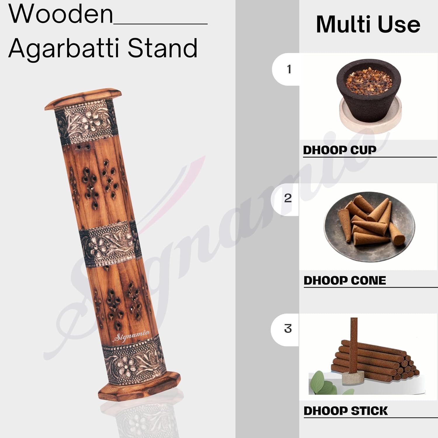 SIGNAMIO® 2pcs Tower Wooden Agarbatti Stand with Ash Catcher: Premium Incense Stick and Dhoop Holder Set for Pooja Room Decoration - Essential Puja Items for Home Mandir & Agarbatti Storage Box