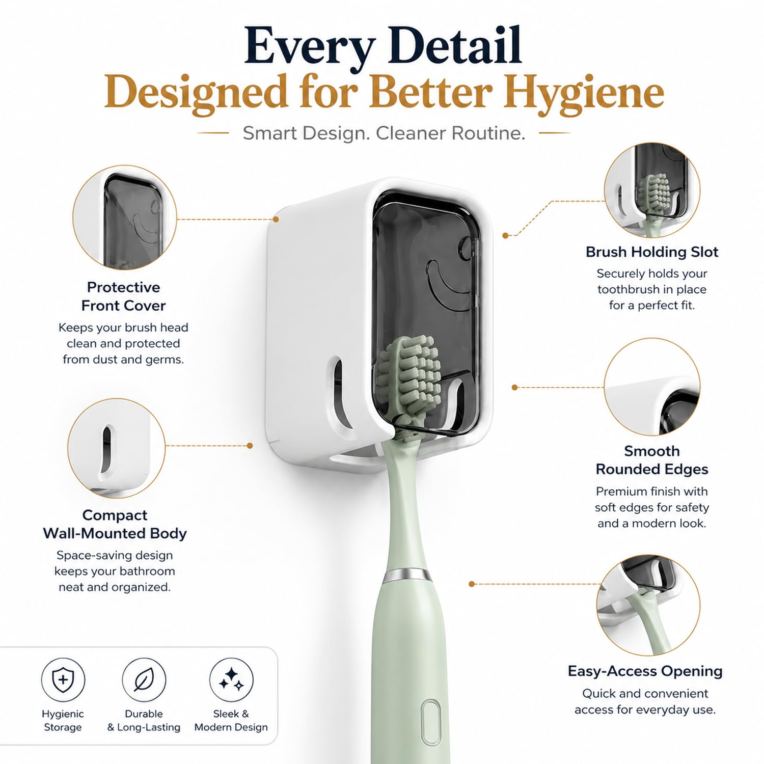 Signamio 4 Pcs Set of Tooth Brush Holder Bathroom, Self Adhesive Toothbrush Holder Wall Mount, Bathroom Organizer & Brush Holder for Bathroom, Toothbrush Holders for Bathroom Wall, Toothbrush Stand