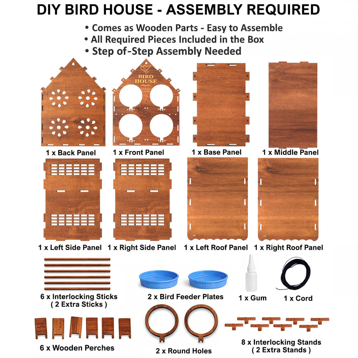 Signamio Upgraded Wooden Bird House with 4 Bird Space Option and Water Feeder - Large Bird Nest for Outdoor Use, Durable Birds Nest Home, Ideal for Birdwatching Enthusiasts