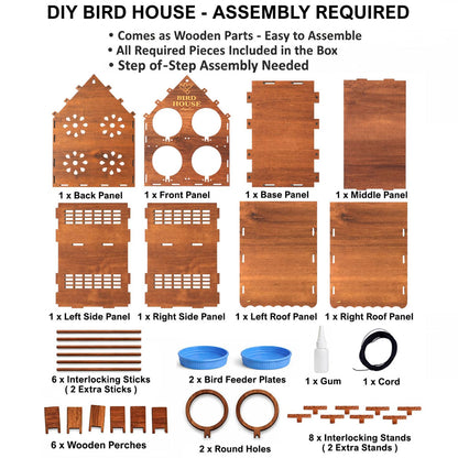 Signamio Upgraded Wooden Bird House with 4 Bird Space Option and Water Feeder - Large Bird Nest for Outdoor Use, Durable Birds Nest Home, Ideal for Birdwatching Enthusiasts