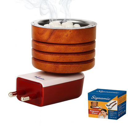 SIGNAMIO® Kapoor Kapur Dani Camphor Karpuram Bakhoor Oud Aroma Oil Diffuser Incense Dhoop Burner Electrical Stand Machine for Home Fragrance Room Freshener -DN-1, Sheesham Wood