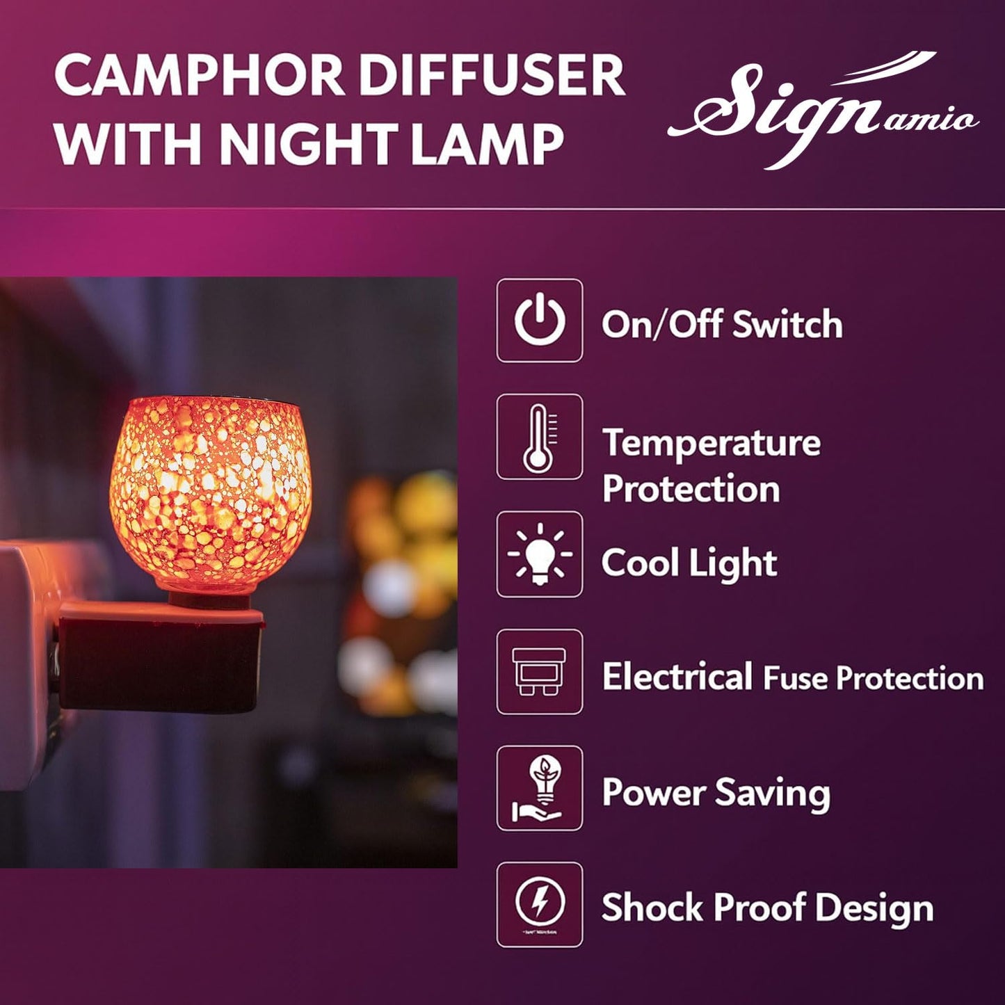 SIGNAMIO Multi Color 2 in 1 Electric Kapoor Dani Burner: Essential Home Fragrance Product & Room Freshener Diffuser with Night Lamp for Pooja Rooms, Aroma, Oil & Camphor Diffuser Capabilities-DN-Red