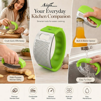 Signamio Garlic Peeler Tool - Versatile Garlic Crusher Mini Hand Press Chopper for Effortless Garlic Preparation, Durable and Easy to Clean Kitchen Essential - Green