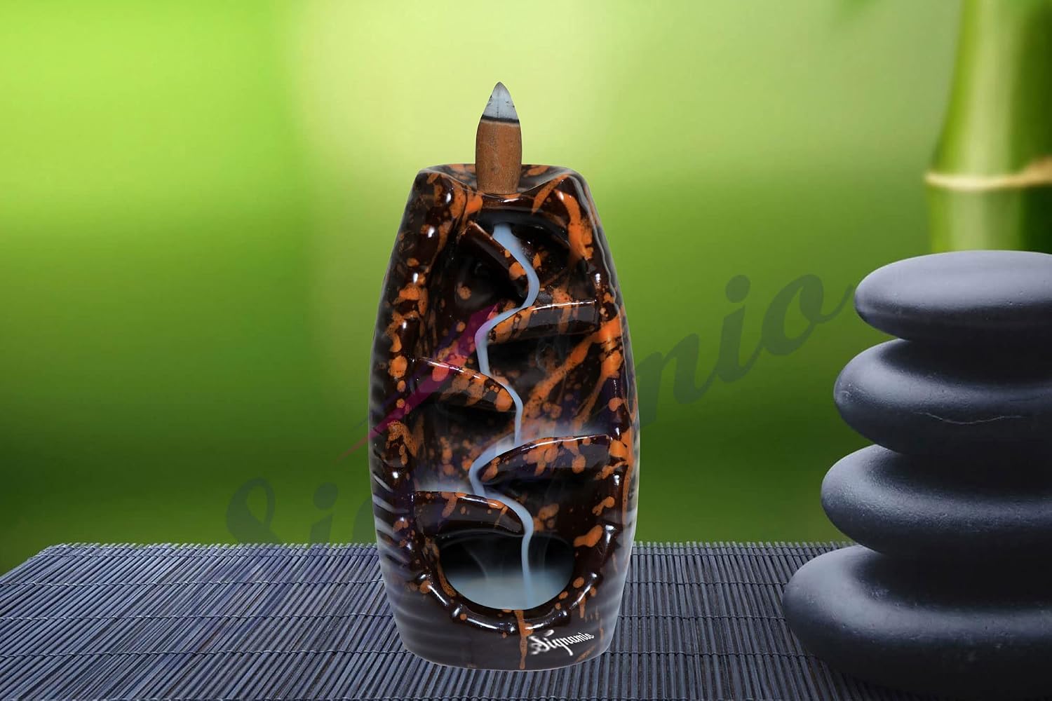 Signamio Ceramic Backflow Incense Fountain - 30 Cones Included for Pooja Meditation, Elegant Backflow Incense Holder, Aesthetic Incense Burner for Decor-DN-Water Flow