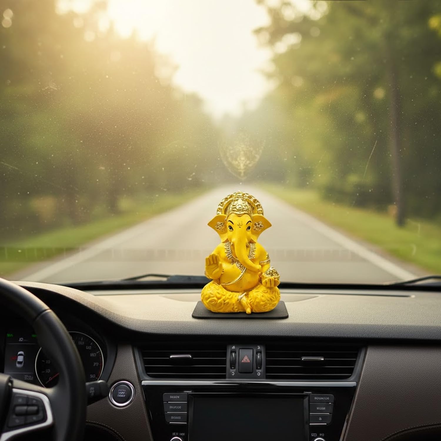 SIGNAMIO Handcrafted Yellow Ganesha Idol for Car Dashboard Item: Ganesh Ji, Ganpati Bappa Murti for Home Decor - Exquisite Car God Idols for a Divine Touch in Your Vehicle and Home