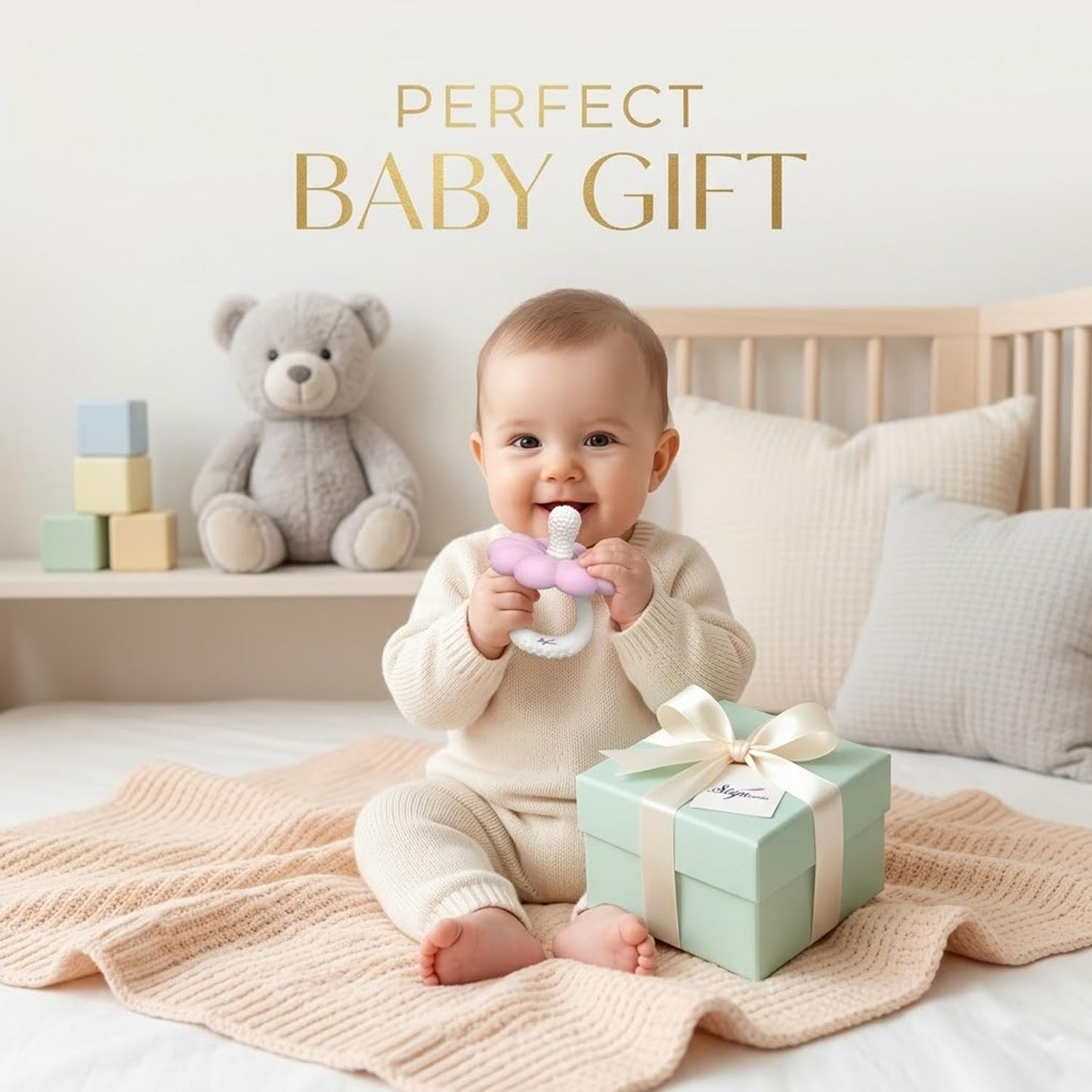Signamio Silicone Teether for Baby, BPA Free - Food Grade, Non Toxic PVC Free, Easy Grip Handle, Soft Edges, Baby Teethers for 6 to 12 Months, Teethers for 3 to 6 Months, Soft - Pink