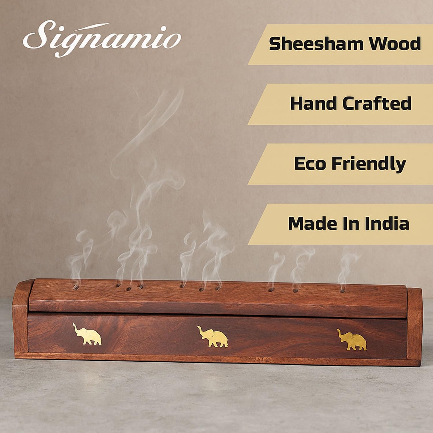 SIGNAMIO® 2pcs Wooden Horizontal Mini Agarbatti and Dhoop Holder Premium Incense Stick Stand with Ash Catcher for Pooja - Essential Puja Items for Home Mandir & Agarbatti Stand Holder with Storage Box