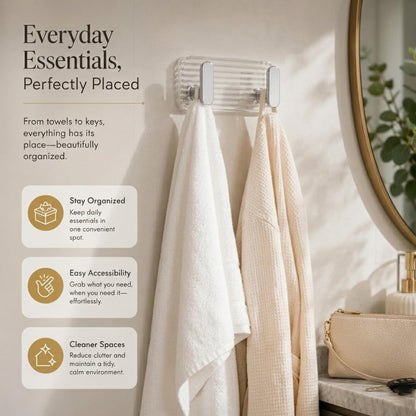 SIGNAMIO 8 Hook Self Adhesive Wall Hooks for Wall Heavy Items, Adhesive Wall Hook, Wall Hooks for Hanging Clothes, Kitchen & Bathroom Accessories, Stick On Hooks for Wall Without Drill -Silver