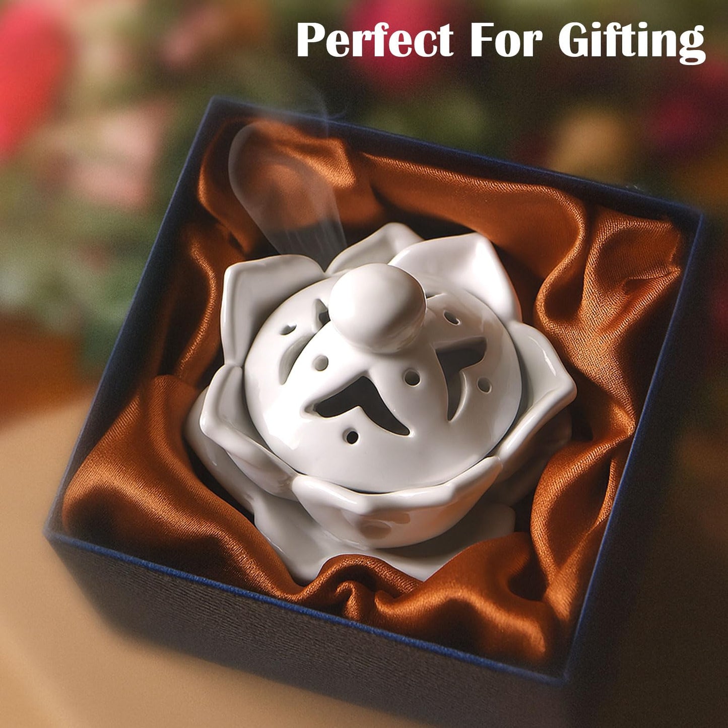 SIGNAMIO Sambrani Dhoop Stand - Ceramic Dhoop Holder for Pooja Room Decoration Items - Elegant and Durable Design - White