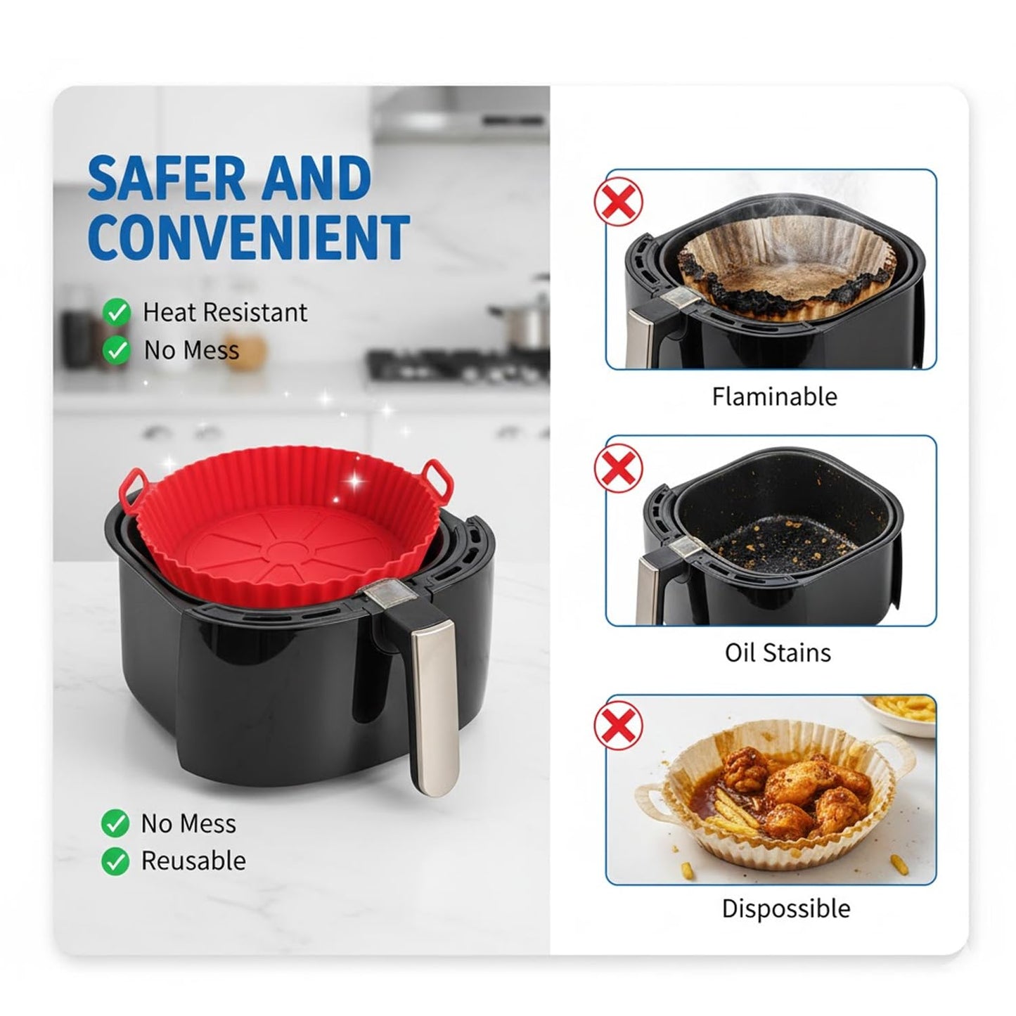 Signamio Air Fryer Silicone Tray 2 Pcs Set - Reusable Silicone Tray, Non-Stick, Heat Resistant, Easy to Clean