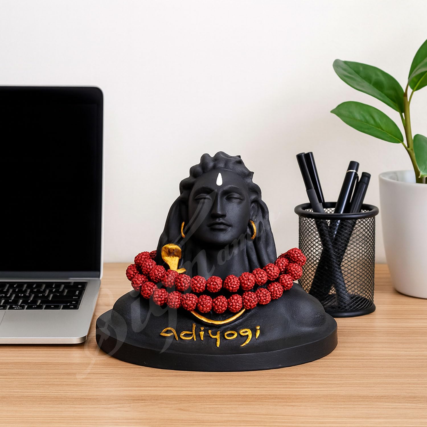 SIGNAMIO® Lord god Mahadev Bholenath Shivji Adiyogi Shiva Statue Idol Murti for Car Dashboard with Rudraksh Mala Idle,Home Decor - Handcrafted Resin Figurine | Spiritual Gift for Meditation 3 inch