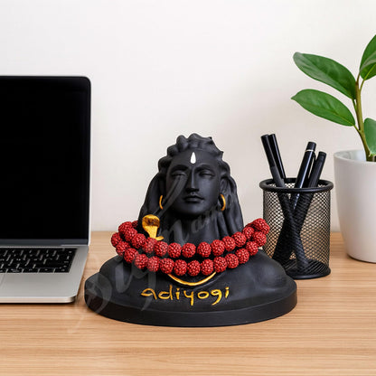 SIGNAMIO® Lord god Mahadev Bholenath Shivji Adiyogi Shiva Statue Idol Murti for Car Dashboard with Rudraksh Mala Idle,Home Decor - Handcrafted Resin Figurine | Spiritual Gift for Meditation 3 inch