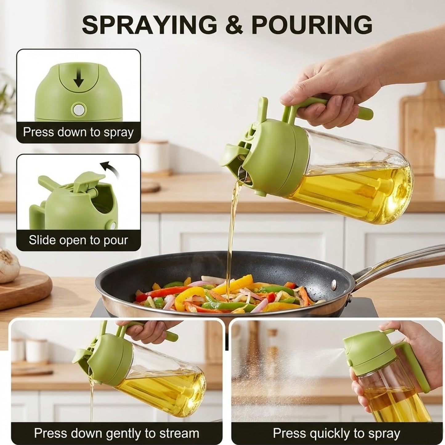 Signamio 2in1 Glass Oil Sprayer Bottle for Cooking - Versatile Oil Dispenser for Kitchen - Premium Oil Dispenser for Precise Cooking with Innovative Design for Easy Use and Refill