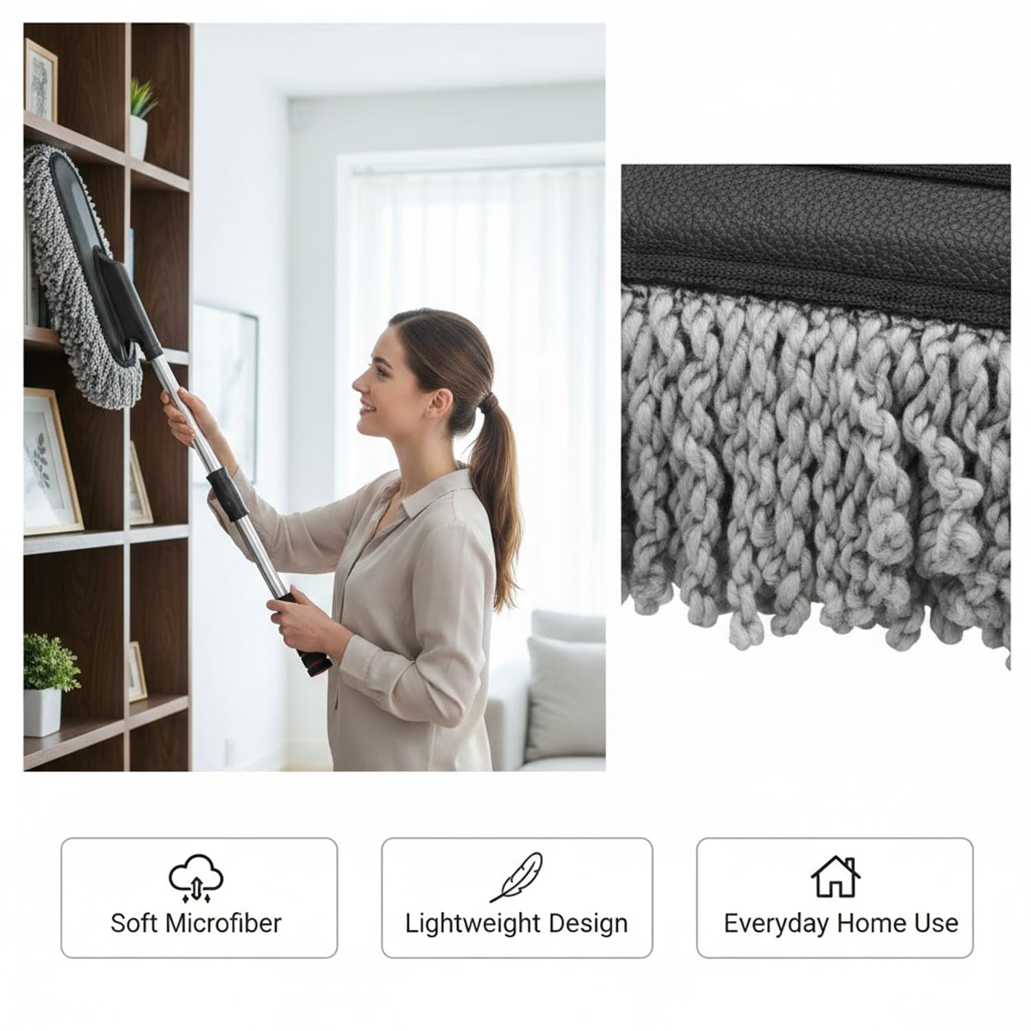 Signamio Car Duster Microfiber Brush Car Cleaning Accessories Compact Soft Non Scratch Fibers for Interior and Exterior Dusting Detailing and Quick Touch Ups - Grey