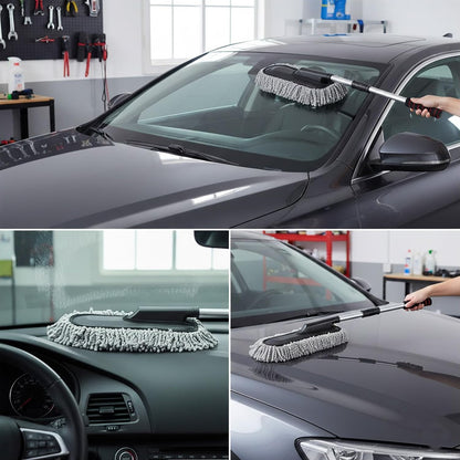 Signamio Car Duster Microfiber Brush Car Cleaning Accessories Compact Soft Non Scratch Fibers for Interior and Exterior Dusting Detailing and Quick Touch Ups - Grey
