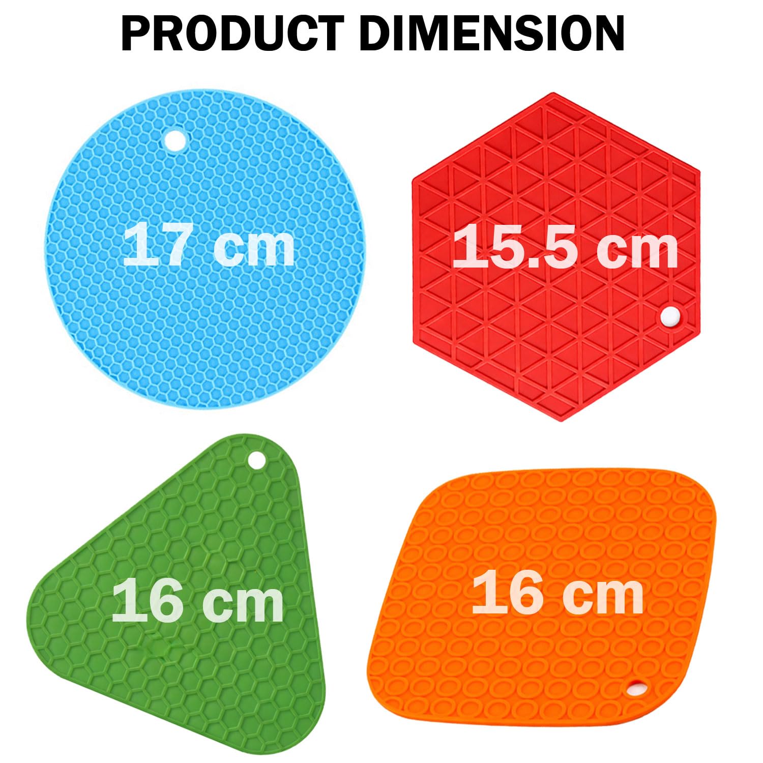 Signamio Silicone Mat for Kitchen - Pack of 4, Heat Resistant Coasters for Dining Table for Hot Pots, Heat Mats - Includes Round, Triangle, Square, Hexagon Shapes for Versatile Use