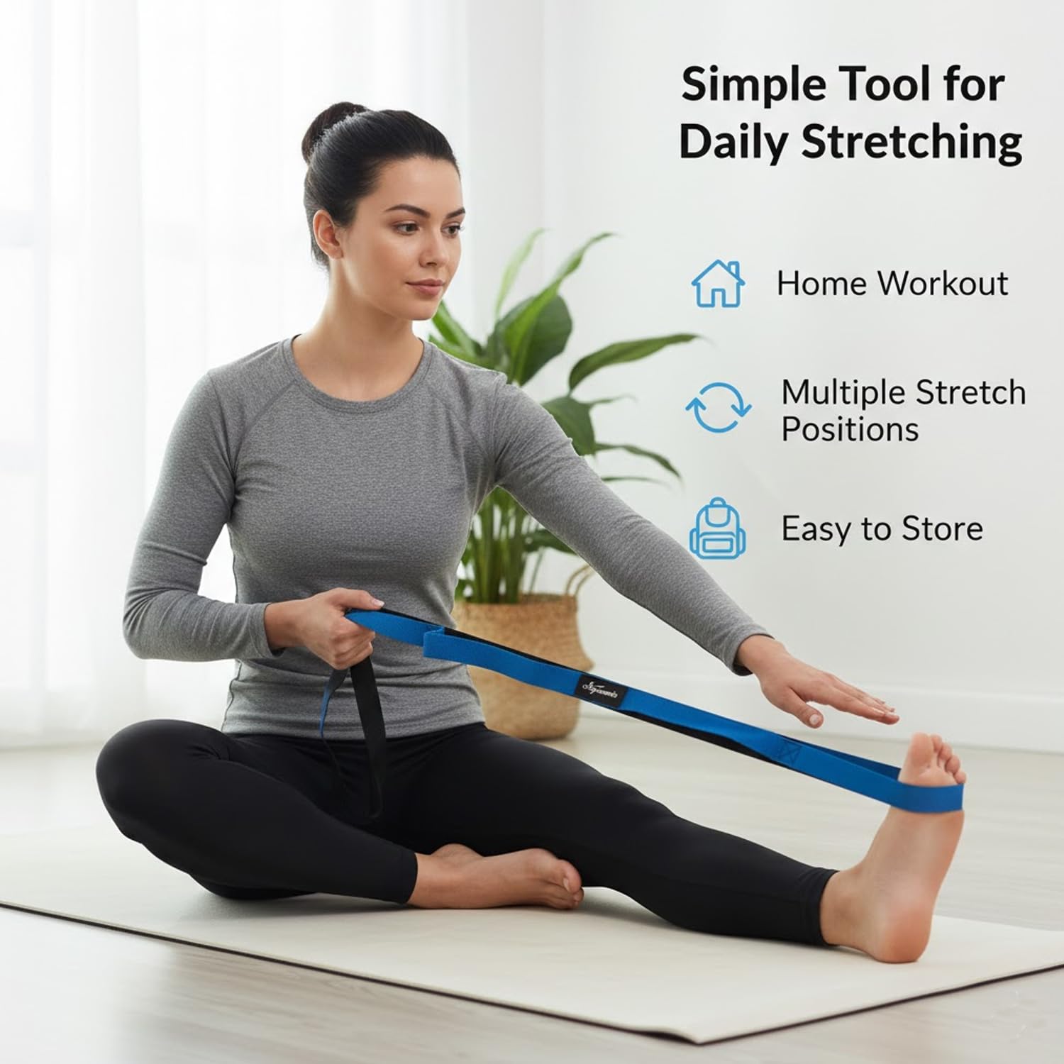 Signamio Yoga Belt for Women - Premium Stretching Belt for Exercise & Hamstring Stretch Strap - Essential Yoga Accessories for Flexibility & Strength Training-12 Loop - Blue-Black