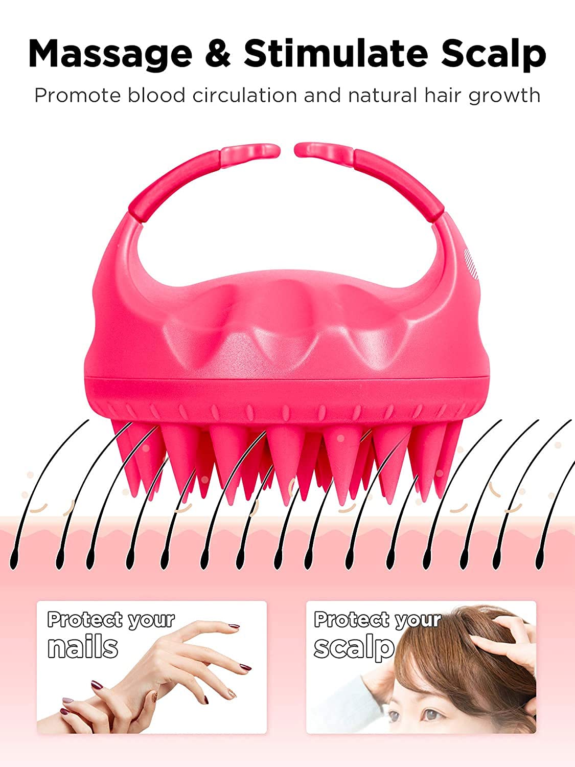 SIGNAMIO® Shampoo Brush Silicon Scalp Massager Hair Brush Wet Dry Comb Head Scrubber 100% Comfortable for Hair Improve Blood Circulation for Men,Women Pets - Pink - Pack 1