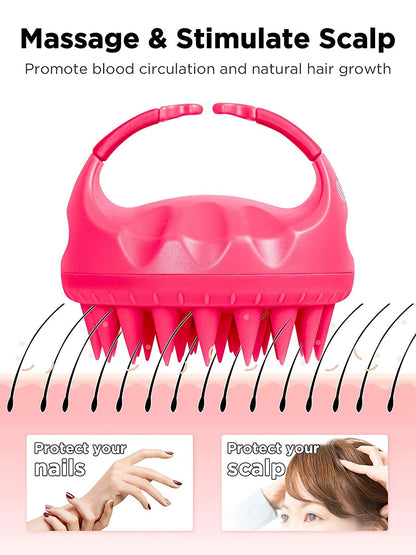 SIGNAMIO® Shampoo Brush Silicon Scalp Massager Hair Brush Wet Dry Comb Head Scrubber 100% Comfortable for Hair Improve Blood Circulation for Men,Women Pets - Pink - Pack 1