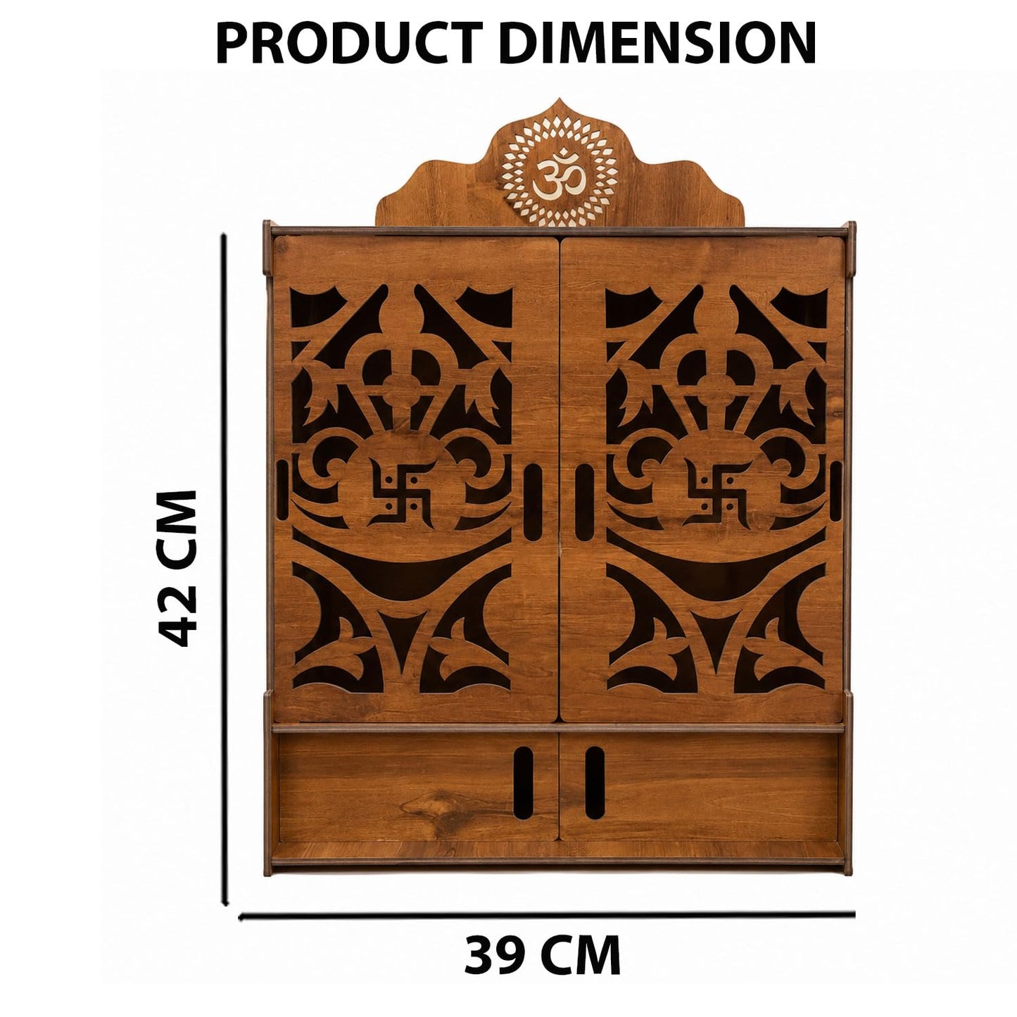 SIGNAMIO Mandir for Home with Door & LED Light | Wooden MDF Pooja Temple | Temple for Home with Door | Wall Mounted Hanging Home Temple with Storage Drawer