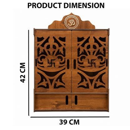 SIGNAMIO Mandir for Home with Door & LED Light | Wooden MDF Pooja Temple | Temple for Home with Door | Wall Mounted Hanging Home Temple with Storage Drawer
