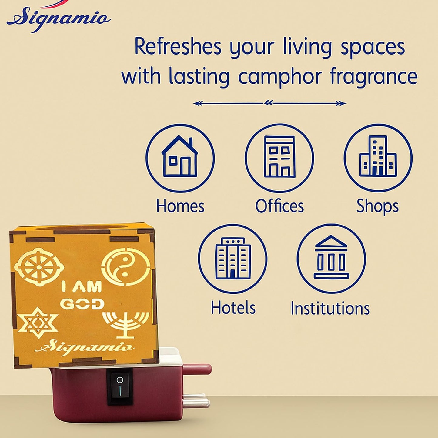 Signamio I AM THE ONLY ONE Auto Cut Night Lamp Camphor Diffuser Burner - Electric Kapoor Dani Machine, Efficient Kapoor Dani Electrical Camphor Burner for Home, Office