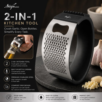 Signamio Garlic Peeler Tool - Versatile Garlic Crusher Mini Hand Press Chopper for Effortless Garlic Preparation, Durable and Easy to Clean Kitchen Essential - Black