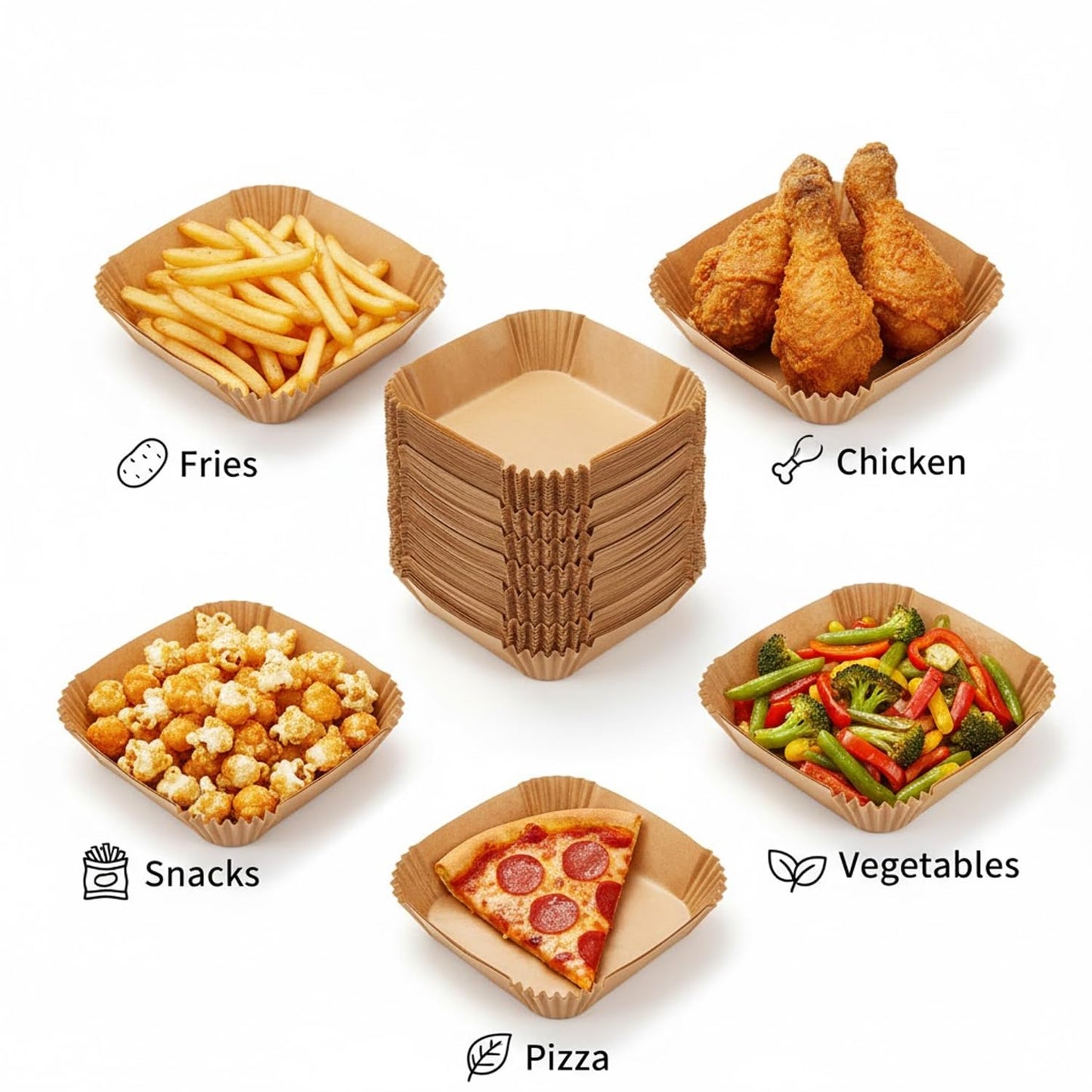 Signamio Air Fryer Paper Sheets - 100 Pcs Airfryer Paper Sheets, Air Fryer Accessories, Heat Resistant, Greaseproof, Waterproof, Safe for Temperatures Up to 230°C - Square
